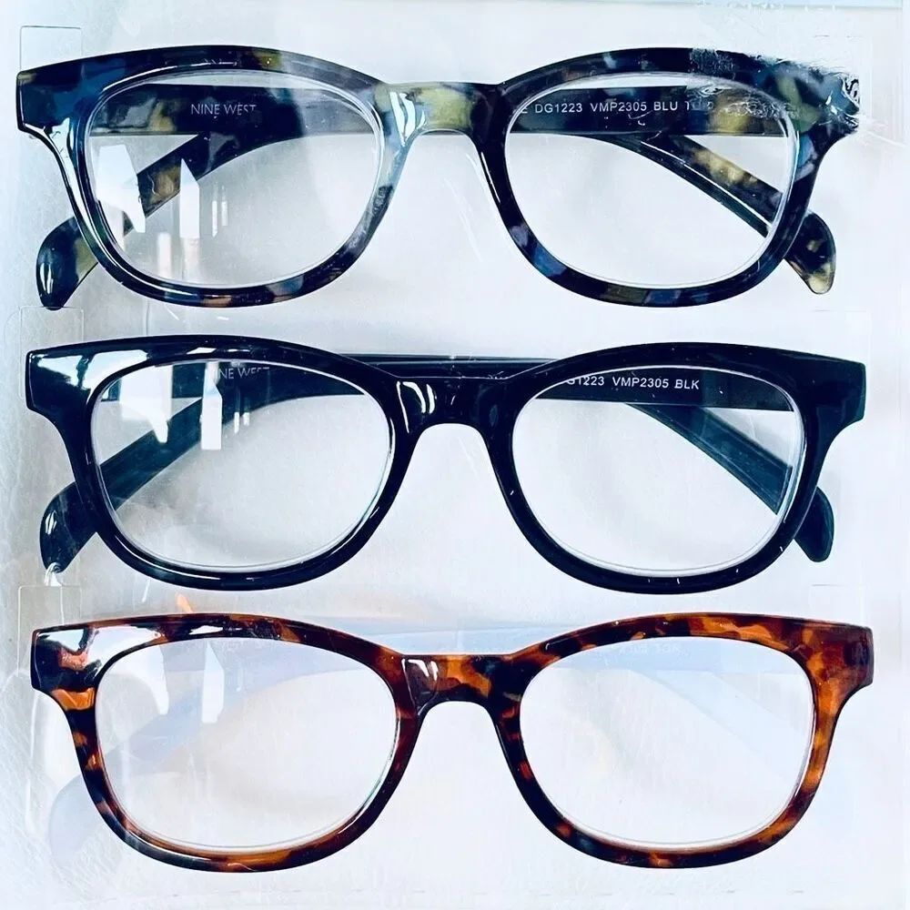 NWT 3 Pack 2.00 Nine West Premium Reading Glasses Brown, Grey & black